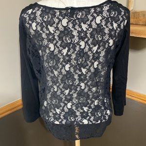 Ming black 3/4 sleeve top with black lace back size Large